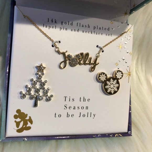 Disney Two-Tone Gold Minnie Mouse Crystal Pin & "Joy" Necklace Set - Picture 2 of 6